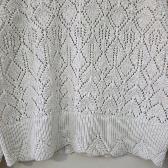 NWT Joie Pointelle Knit Puff Sleeve Sweater Sz M White Cottagecore Coquette - Picture 5 of 15